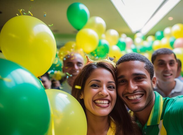 Foto funcionários felizes se reúnem para celebrar feriados no local de trabalho