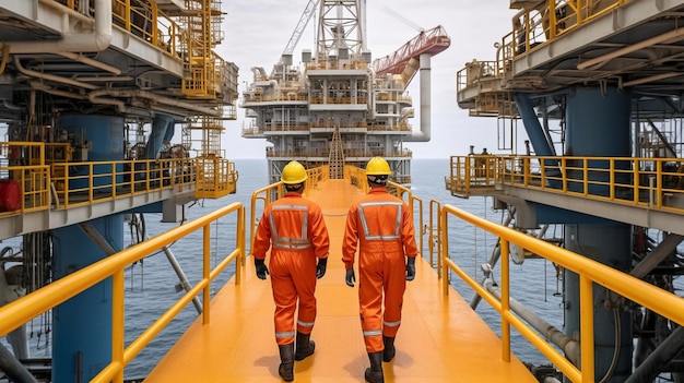 Foto funcionários offshore de ia generativa em uma plataforma de petróleo x9