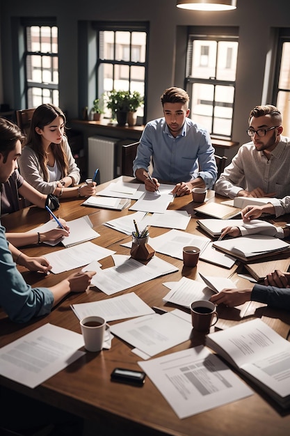 Foto funcionários revisando o relatório financeiro