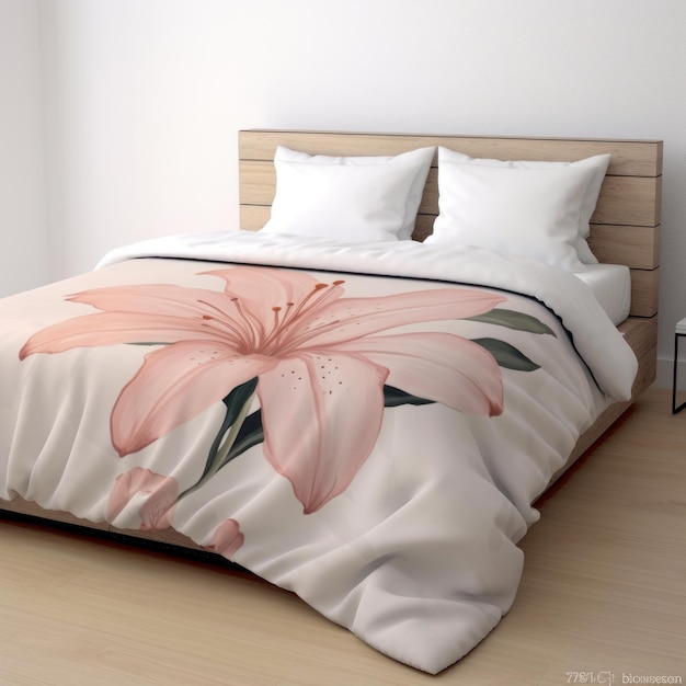 Foto funda nórdica tamaño queen floral rosa lily rose en estilo vray tracing