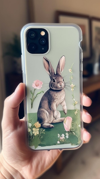 Una funda de teléfono con un conejo