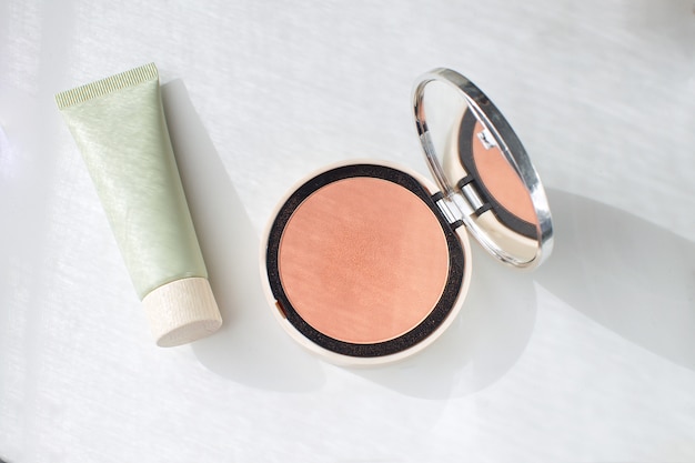 Fundação rosto tubo verde pó pressionado Blush