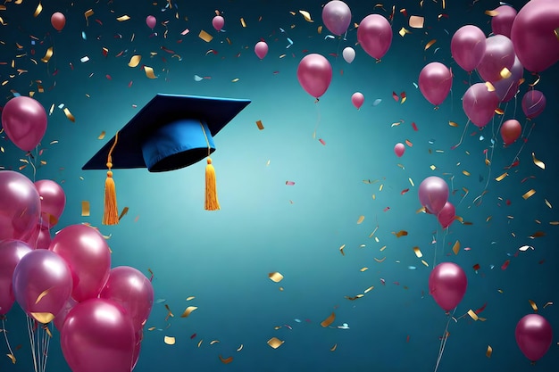 Foto fundamentos de formatura celebrações universidades cerimônia de formatura balões e confete de alegria