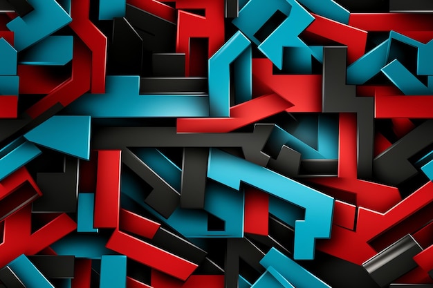 fundo 3D abstrato com formas vermelhas, azuis e pretas