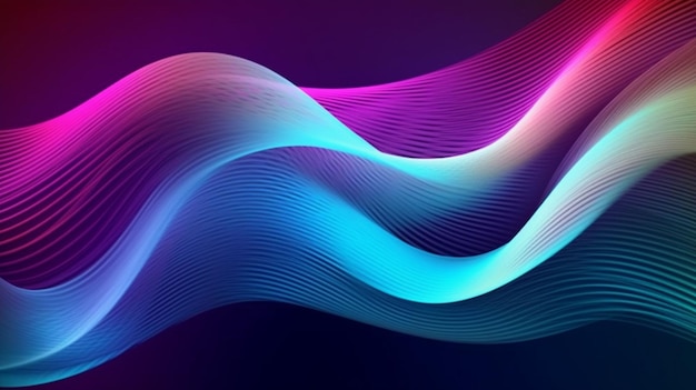 Fundo 3D abstrato com linhas onduladas listradas azuis e violetas