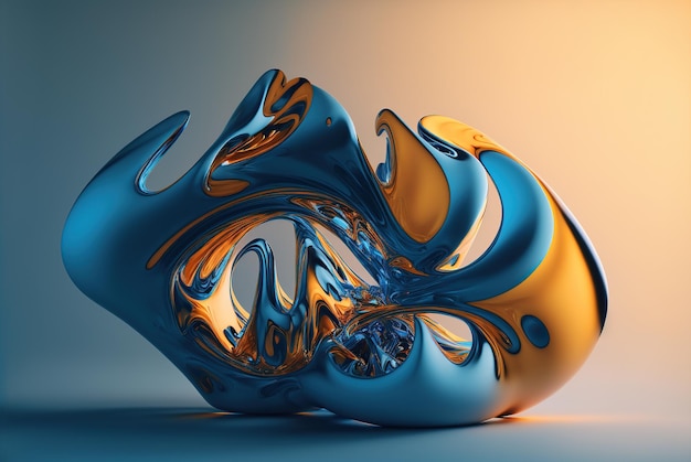 Fundo 3d azul e laranja abstrato com linha suave