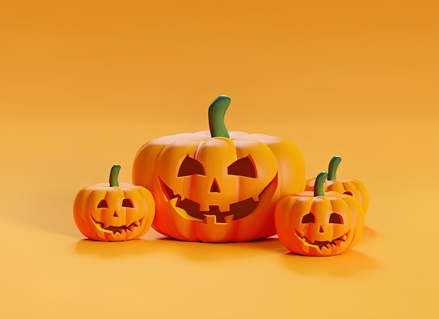 Foto fundo 3d com três abóboras de halloween