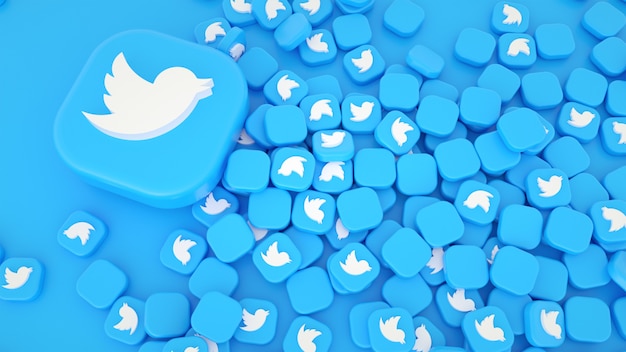 Fundo 3D de ícones e logotipos do Twitter