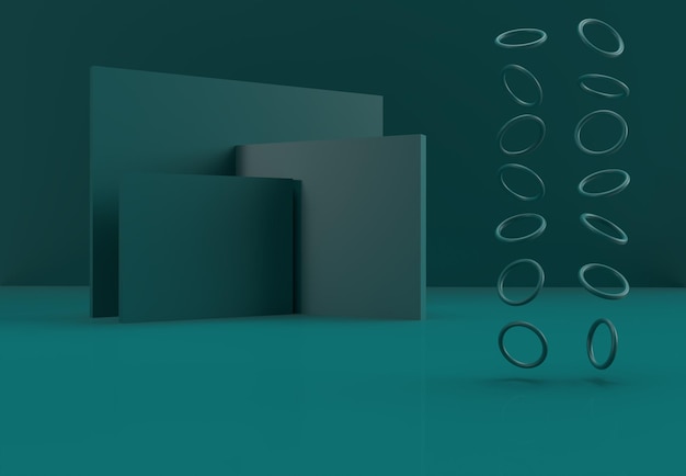 fundo 3d verde com formas geométricas. fundo abstrato.3d renderização