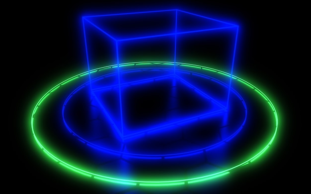 Fundo abstrato 3D com luz de néon. Ilustração 3D
