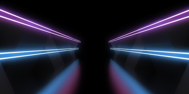 Fundo abstrato 3D com luzes de néon construção de espaço de túnel de néon ilustração 3D