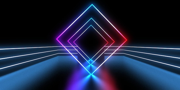 Fundo abstrato 3D com luzes de néon construção de espaço de túnel de néon ilustração 3D