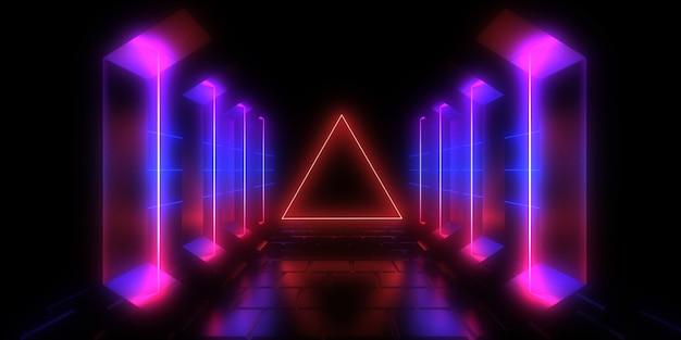 Fundo abstrato 3D com luzes de néon. Ilustração 3D