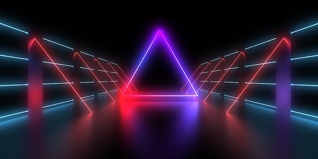 Fundo abstrato 3D com luzes de néon. Ilustração 3D