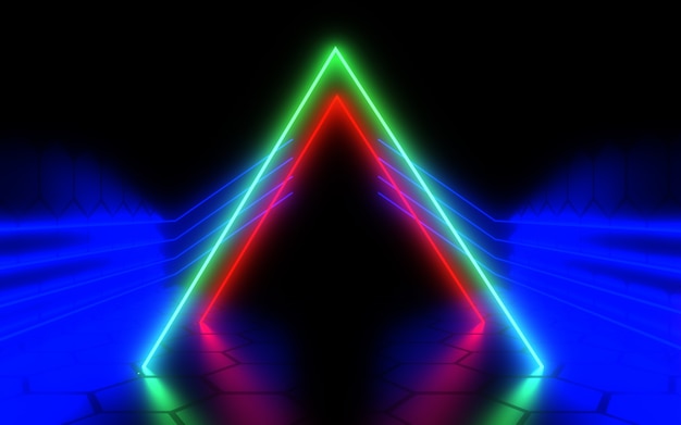 Fundo abstrato 3D com luzes de néon. Ilustração 3D