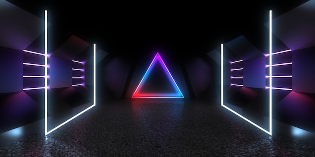 Fundo abstrato 3D com luzes de néon. Ilustração 3D