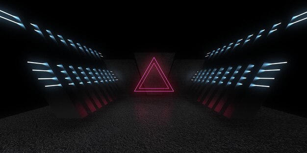 Fundo abstrato 3D com luzes de néon. túnel de néon. . construção do espaço. Ilustração .3d