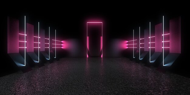 Fundo abstrato 3d com luzes de néon. túnel de néon. ilustração 3d