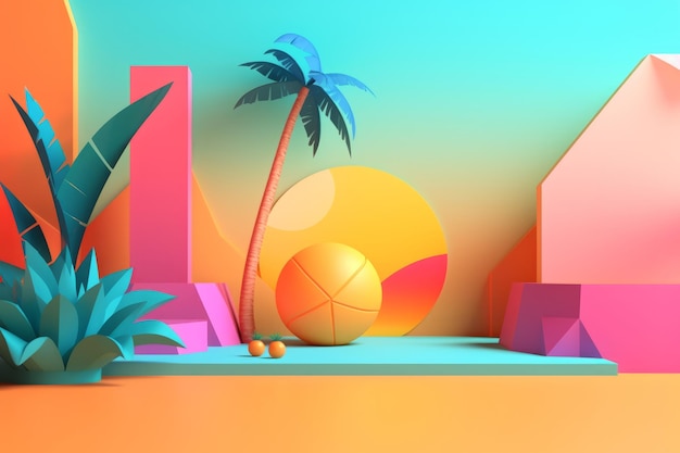 Fundo abstrato 3D com tema de verão tropical