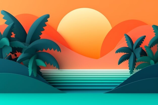 Fundo abstrato 3D com tema de verão tropical