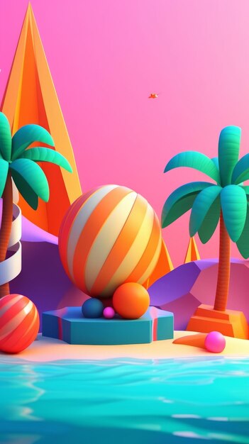 Fundo abstrato 3D com tema de verão tropical