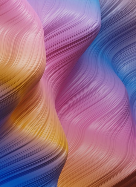 Fundo abstrato 3D moderno com superfície curva Papel de parede de várias cores com papel de parede padrão CopySpace Fluido abstrato Textura brilhante Imagem de estilo de banner de renderização 3D colorida