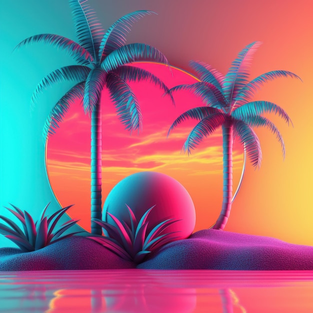 Fundo abstrato 3D temático tropical brilhante