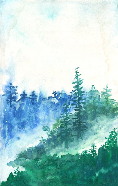 Foto fundo abstrato aquarela floresta enevoada