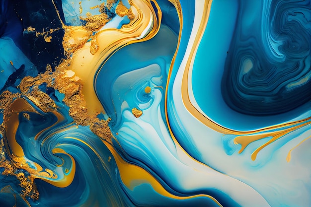 Fundo abstrato azul e dourado marmorizado Padrão de tinta de mármore líquido generative ai