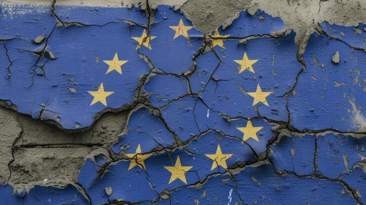 Foto fundo abstrato com a bandeira europeia da ue em gesso desgastado ia generativa