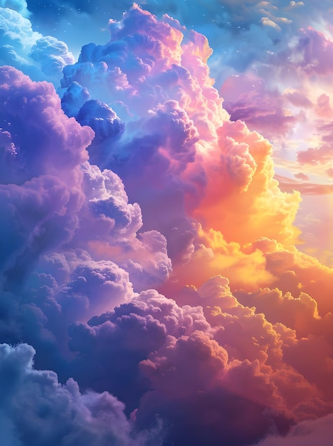 Fundo abstrato com céu colorido com nuvens cores arco-íris nuvens sonhadoras alta resolução