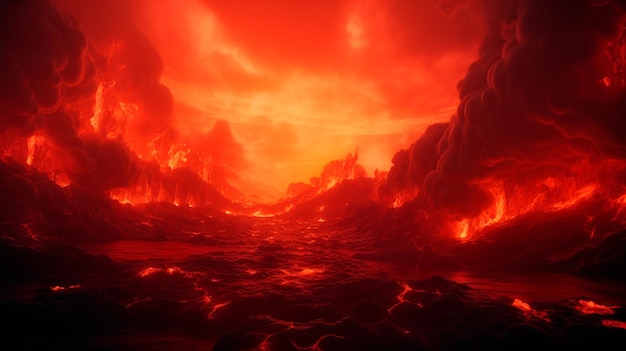Fundo abstrato com céu vermelho ardente com efeito de chama e fumaça Adequado para inferno assustador de Halloween e conceitos malignos com espaço para design Generative AI