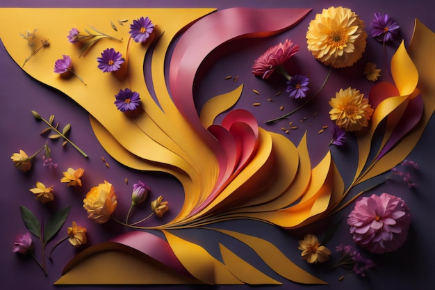 fundo abstrato com flores e folhas em cores amarelas e laranjas