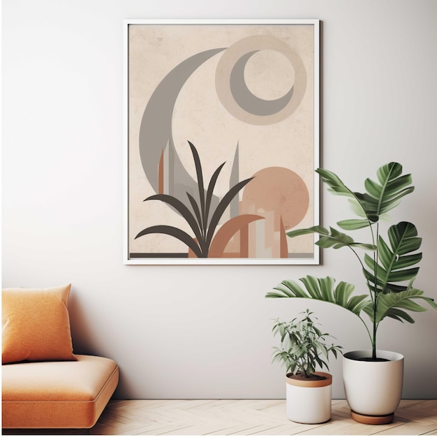 Fundo abstrato com folhas de palmeira, sol e nuvens Ilustração desenhada à mão