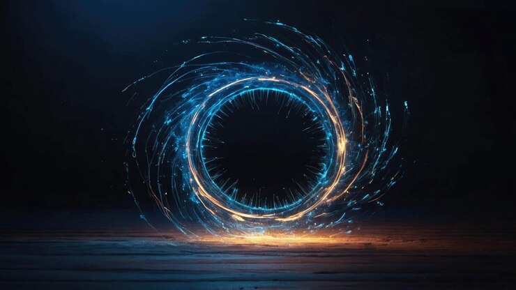 Foto fundo abstrato com fumaça e fogo azul brilhante estrutura de anel de círculo de energia
