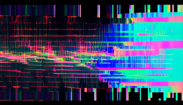 Fundo abstrato com glitch digital entrelaçado e efeito de distorção Design futurista de cyberpunk Futurismo retrô webpunk rave década de 80 e 90 cyberpunk estética techno cores neon Generative AI