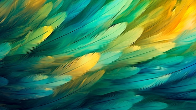 Fundo abstrato com gradientes de padrão de penas e pintura digital de textura em cores azuis, verdes e douradas Ilustrador AI generativo