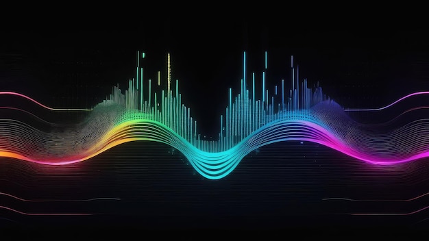 Fundo abstrato com linhas coloridas brilhantes ondas musicais de som Tecnologia eletrônica