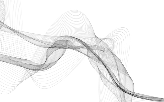 Fundo abstrato com linhas de ondas monocromáticas em fundo branco. Fundo de tecnologia moderna.