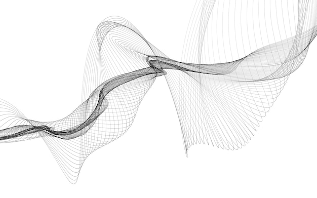 Fundo abstrato com linhas de ondas monocromáticas em fundo branco