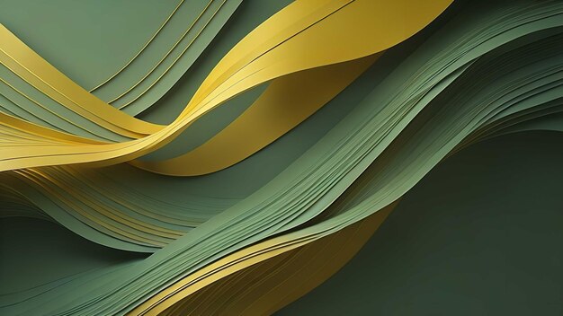 Fundo abstrato com linhas onduladas em cores verdes e amarelas