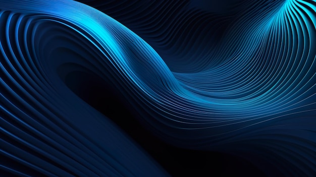 Fundo abstrato com listras ou linhas curvas de fluxo azul escuro Papel de parede mínimo com efeito dinâmico de ondas suaves para modelo de negócios Ilustração horizontal para design de banner Generative AI