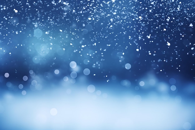 Fundo abstrato com luzes desfocadas bokeh e flocos de neve