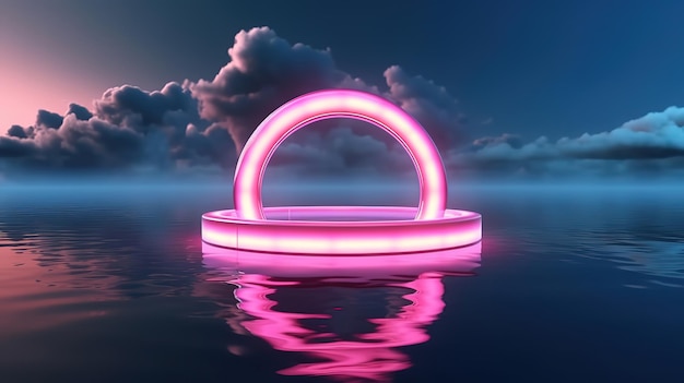 fundo abstrato com nuvem rosa levitando dentro de anel brilhante brilhante