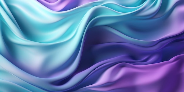 Fundo abstrato com onda 3D branco azul e violeta tecido de seda gradiente generativo Ai