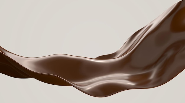 Fundo abstrato com onda de chocolate voando textura derretida brilhante renderização 3d Fluxo de café de cacau líquido marrom escuro ou esmalte de chocolate de caramelo isolado padrão de anúncio de sobremesa doce