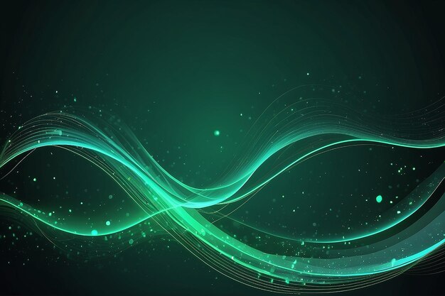 Fundo abstrato com ondas e ilustração vetorial de brilho em um fundo verde