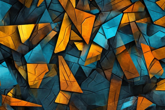 Fundo abstrato com padrão geométrico em cores azul, laranja e amarelo