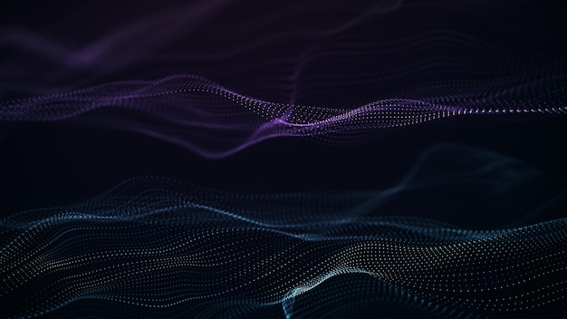 Fundo abstrato com partículas brilhantes Ilustração futurista de onda móvel digital com explosão de renderização 3d de dados
