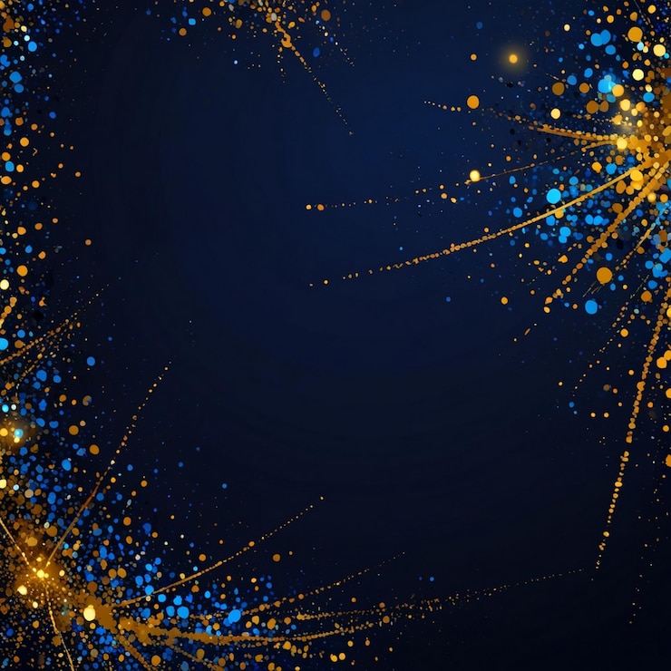 Foto fundo abstrato com partículas de azul escuro e dourado textura de folha de ouro gerada ai